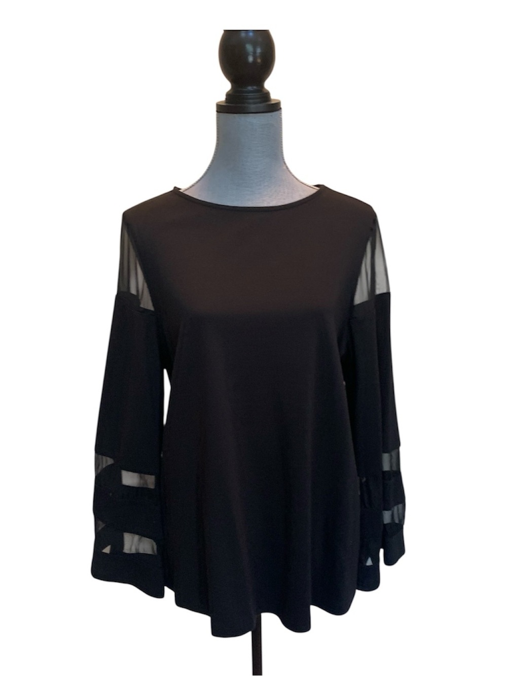 Adore Black Long-Sleeve Top with Sheer Panel Sleeves